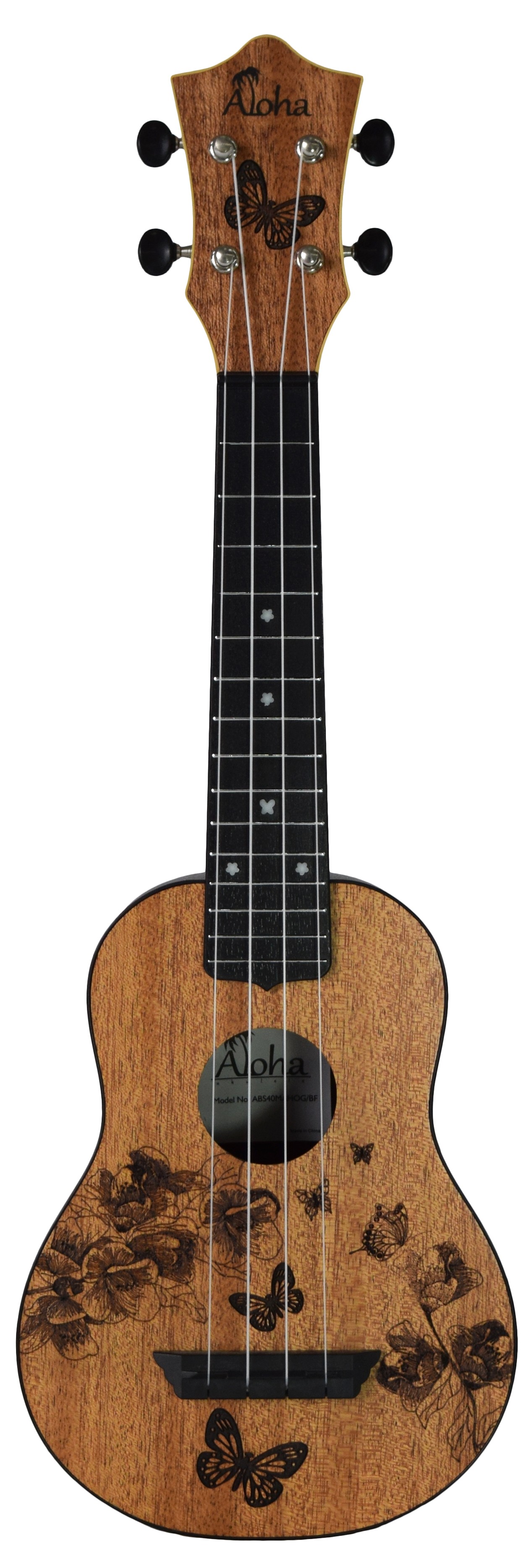 ALOHA ABS40 ROUNDBACK MAHOGANY SOPRANO UKULELE -BUTTERFLY MODEL