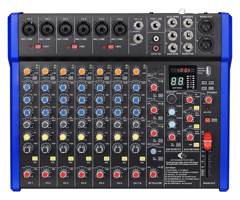 GRF MXE800FX/MP3 8 CHANNEL MIXER WITH 99 EFFECTS AND BLUETOOTH