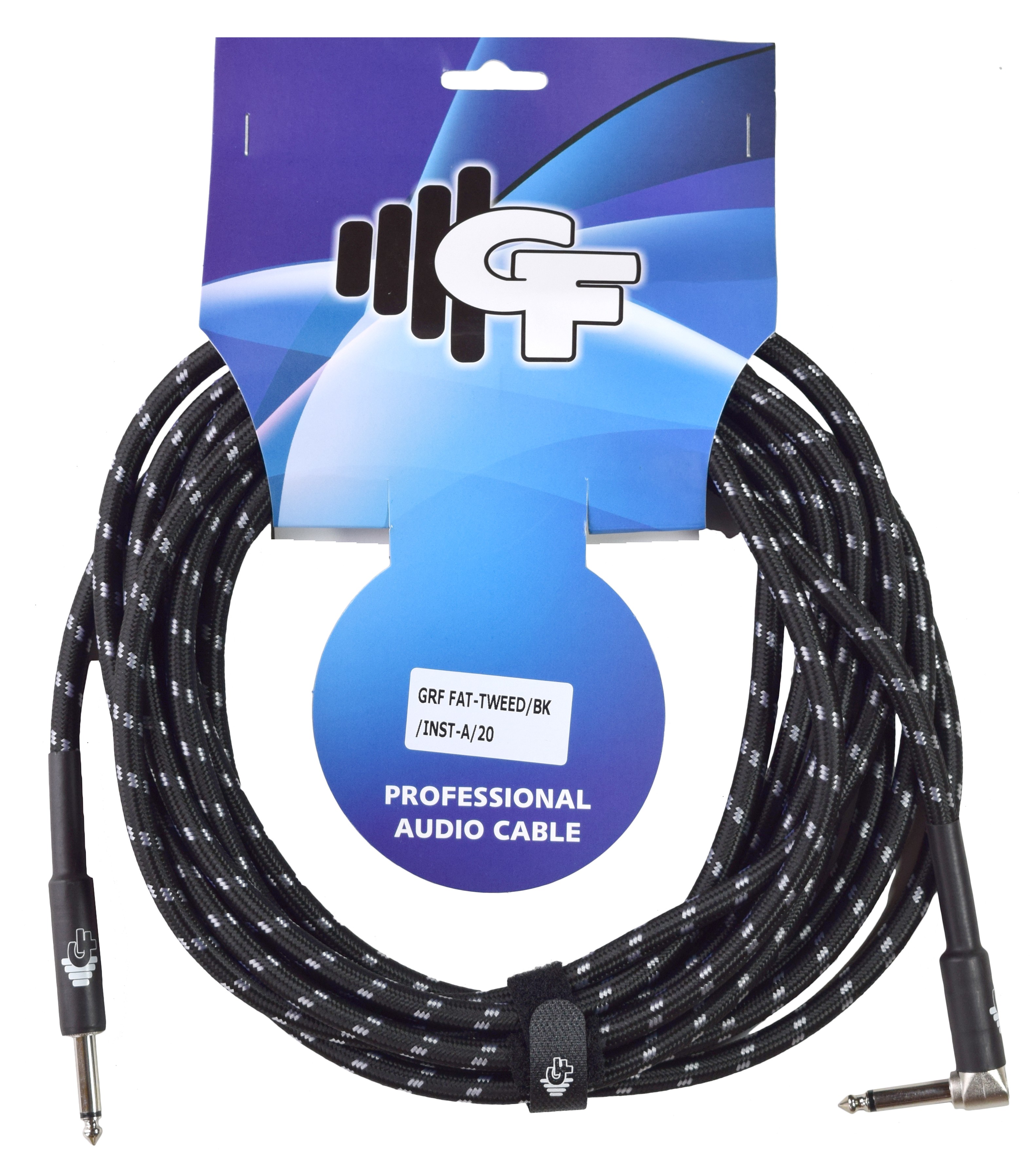 GF TWEED (BLACK) INSTRUMENT CABLE ONE SIDE ANGLE - 20 FEET