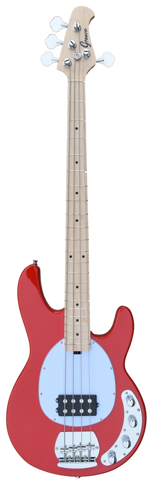 An Active MusicMan Shaped Bass Guitar 4 Strings into RED Color