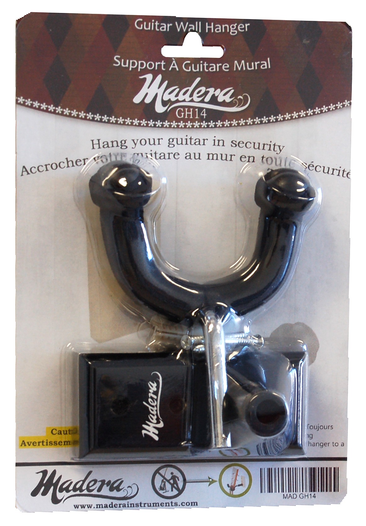 MADERA WALL HANGER FOR GUITAR WITH WOODEN BLOCK - BLACK