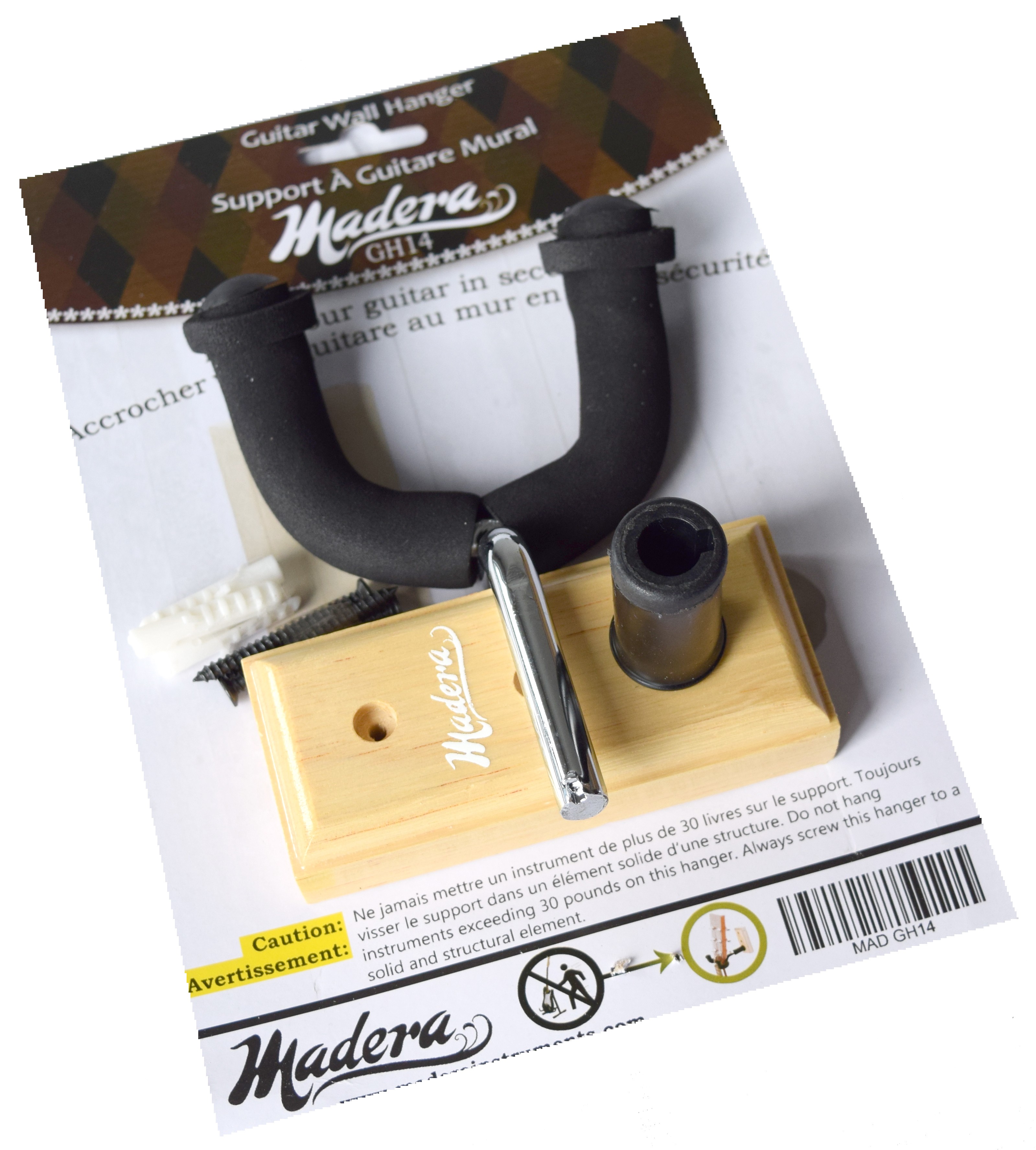 MADERA WALL HANGER FOR GUITAR WITH WOODEN BLOCK - NATURAL