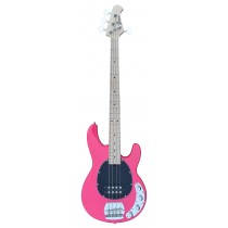 An Active MusicMan Shaped Bass Guitar 4 Strings into Funky-Pink Color