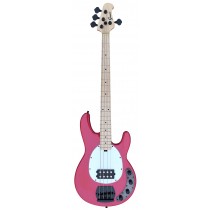 An Active MusicMan Shaped Bass Guitar 4 Strings into Funky Pink w/ Black Hardware