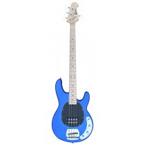 An Active MusicMan Shaped Bass Guitar 4 Strings into Metallic Blue